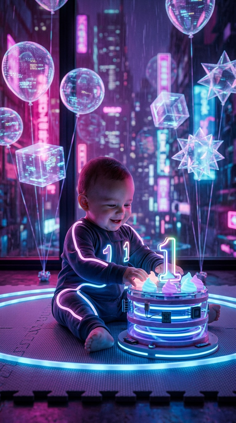 Futuristic Neon Cyberpunk Baby Birthday example