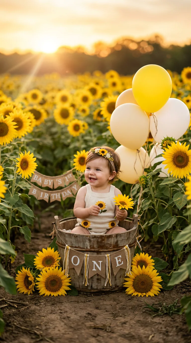 Sunflower Field Baby Birthday Portrait example