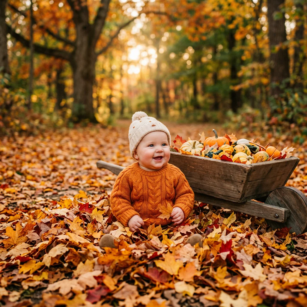 Cozy Autumn Pumpkin Patch Baby Photoshoot example