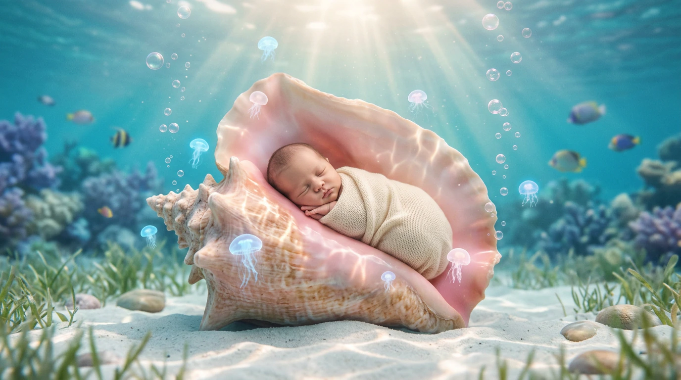 Dreamy Underwater Mermaid Baby Photoshoot example