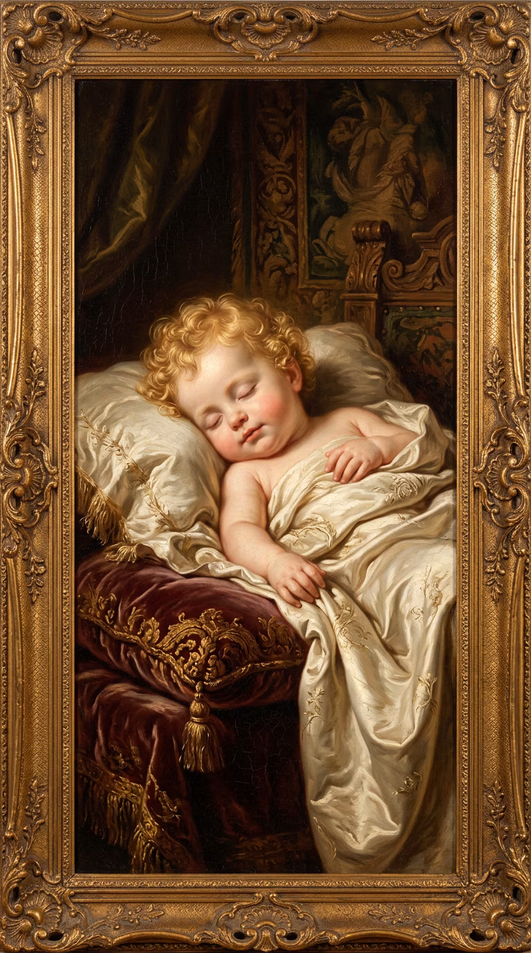 Renaissance Oil Painting Cherub Baby Portrait example
