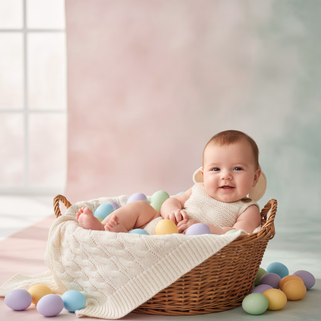 Baby on Blanket With Easter Eggs example