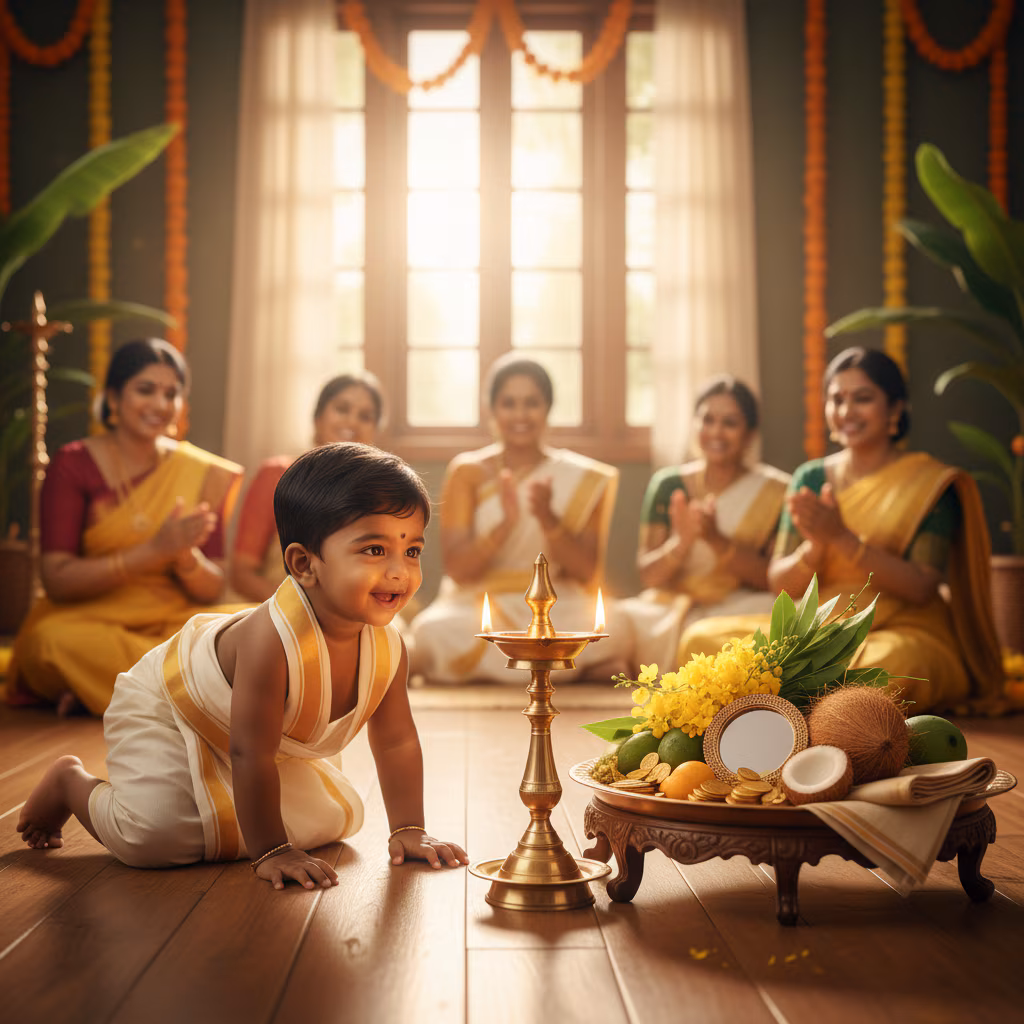 Baby Crawling Toward Vishu Lamp example