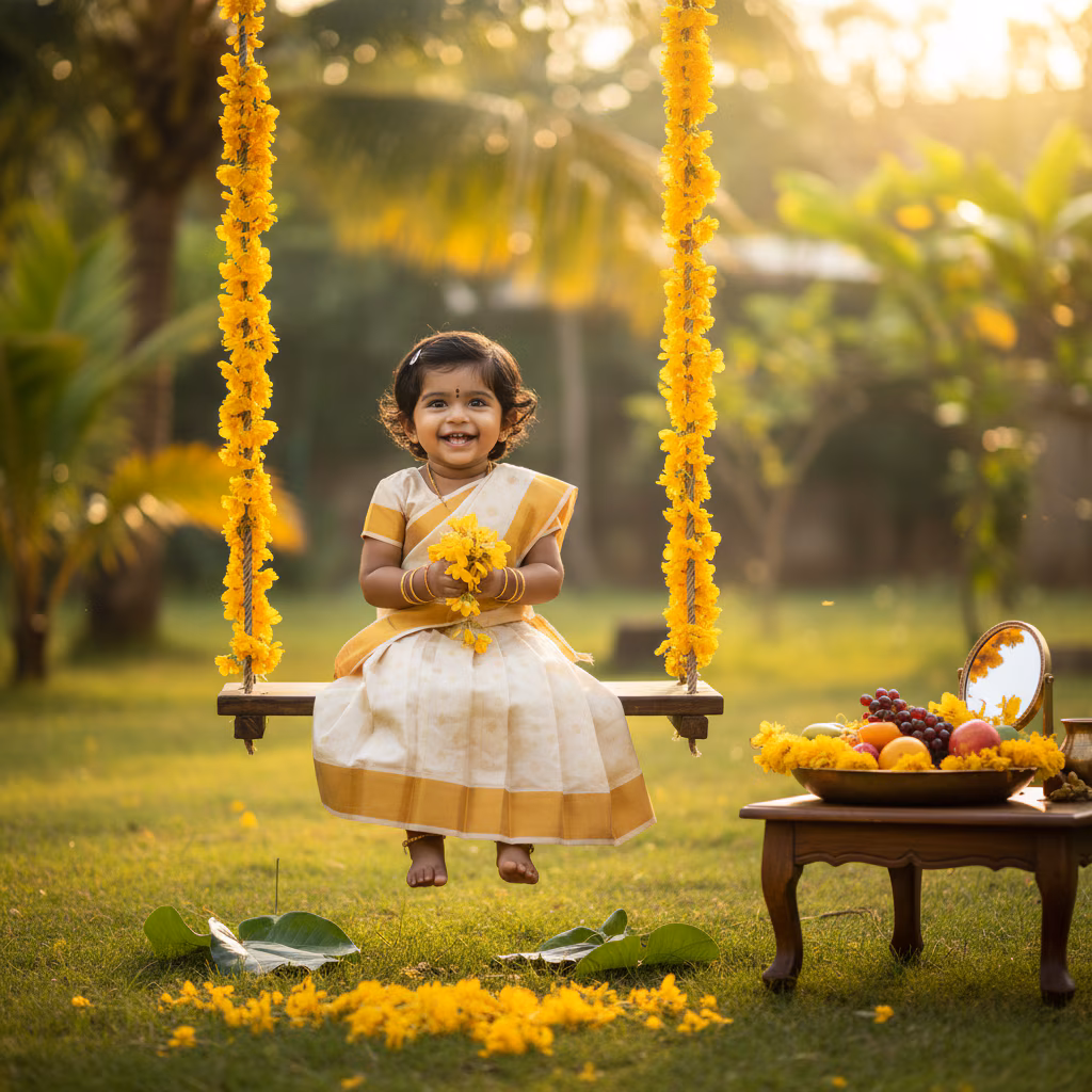 Baby Girl Holding Kanikonna Flowers example