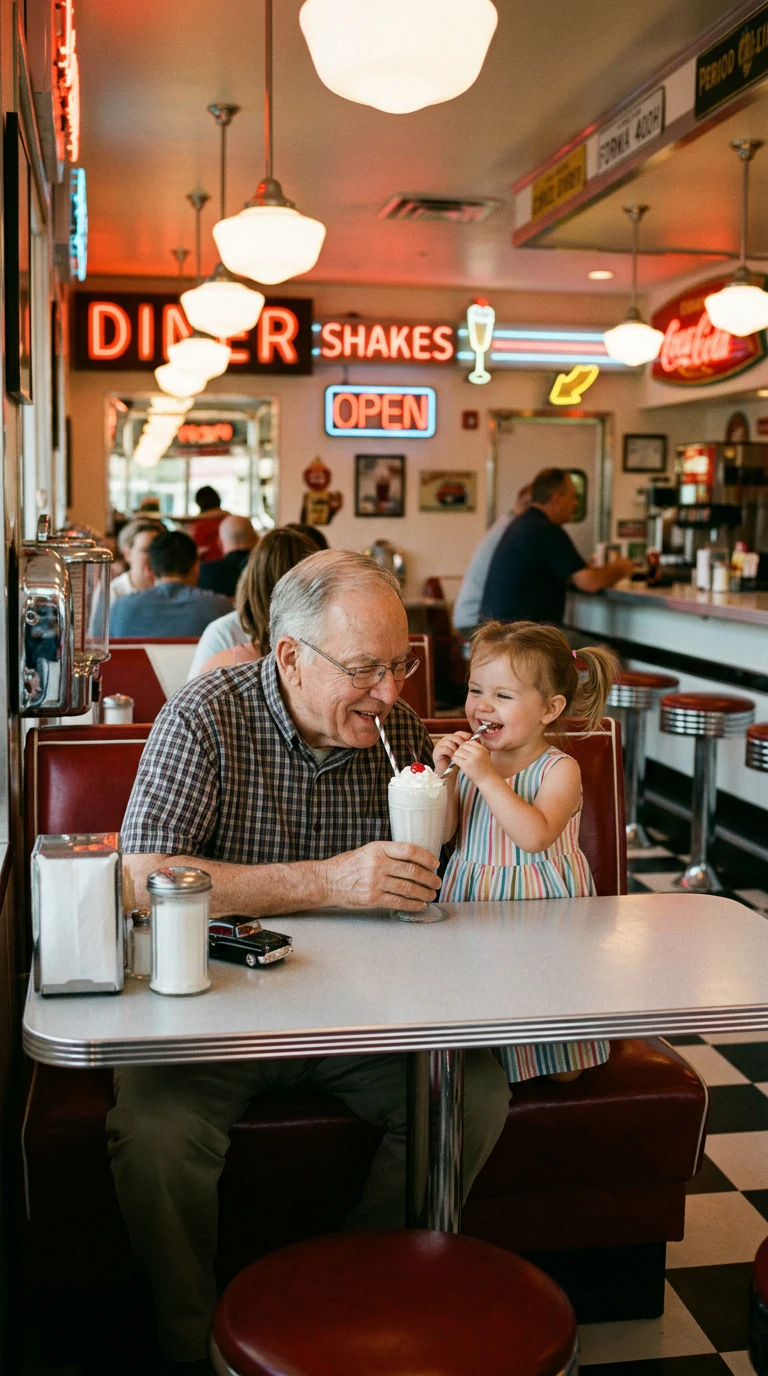 Grandfather and Granddaughter Sharing Milkshake example