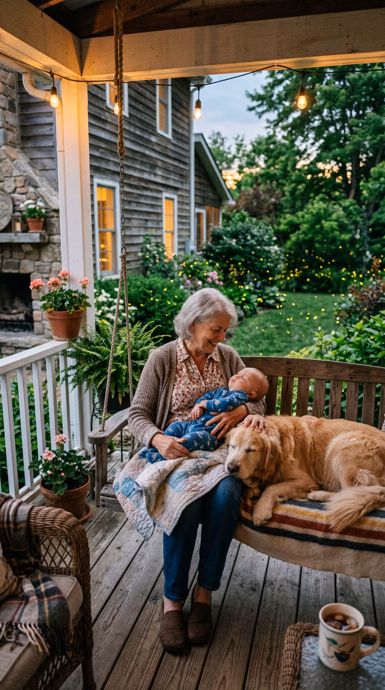 Grandmother and Baby with Golden Retriever example