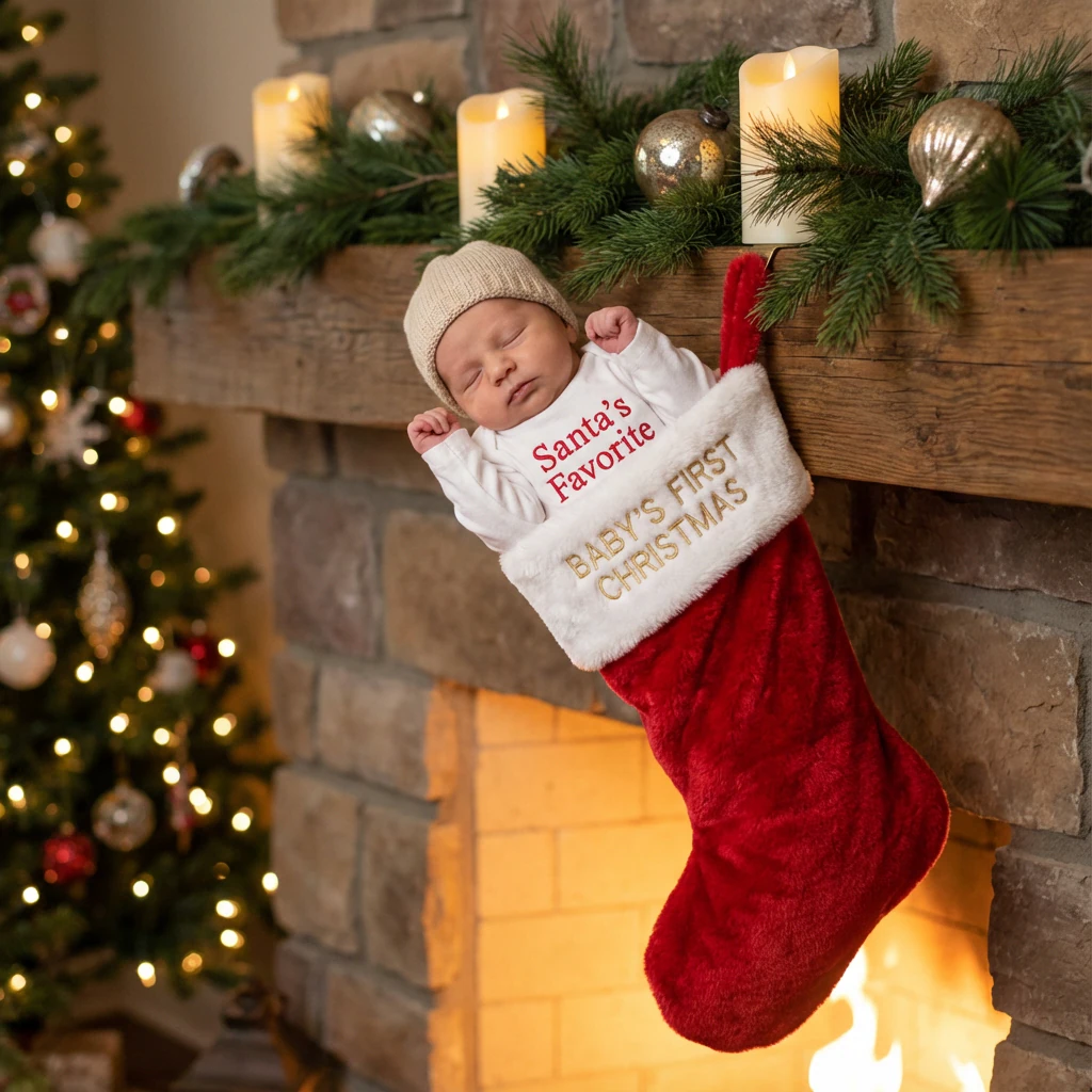 Christmas Baby First Photo Prompt Gemini - Stocking Surprise example