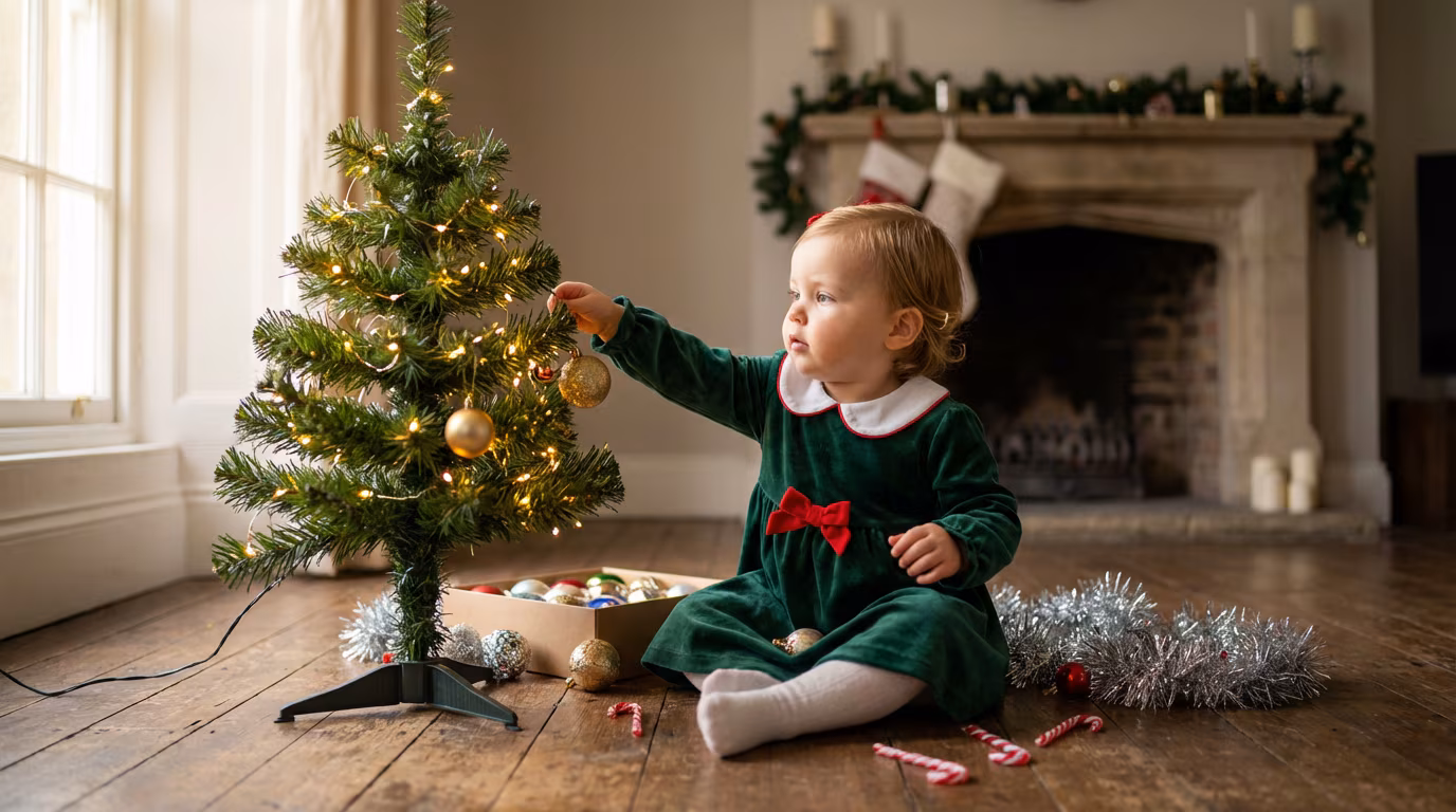 Gemini AI Christmas Baby Prompt - Baby Girl Decorating Tree example