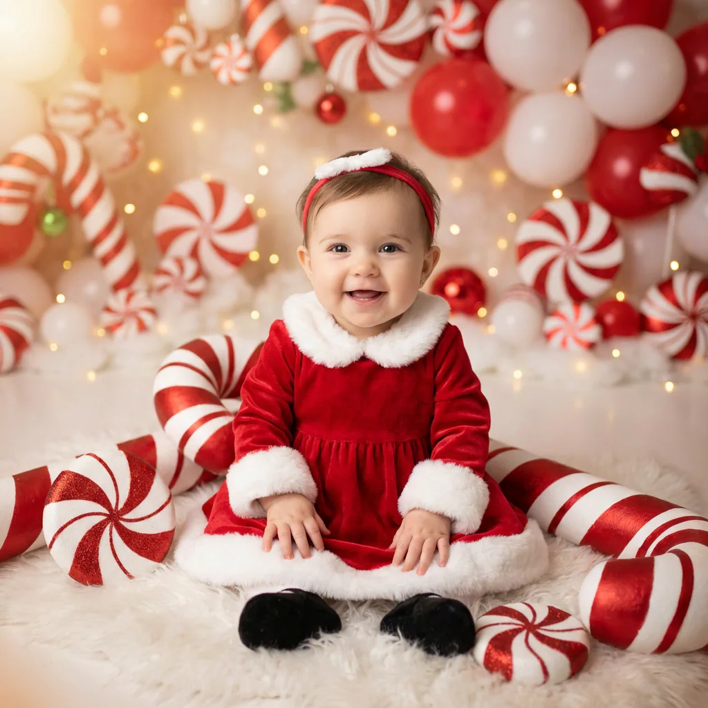 Gemini AI Christmas Photo Prompt for Baby Girl - Candy Cane Sweetness example