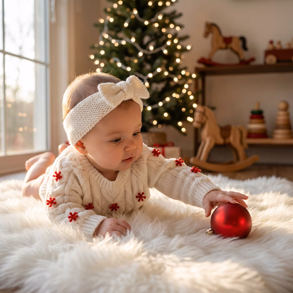 Gemini AI Christmas Prompt Baby Girl - Adorable Sweater Portrait example
