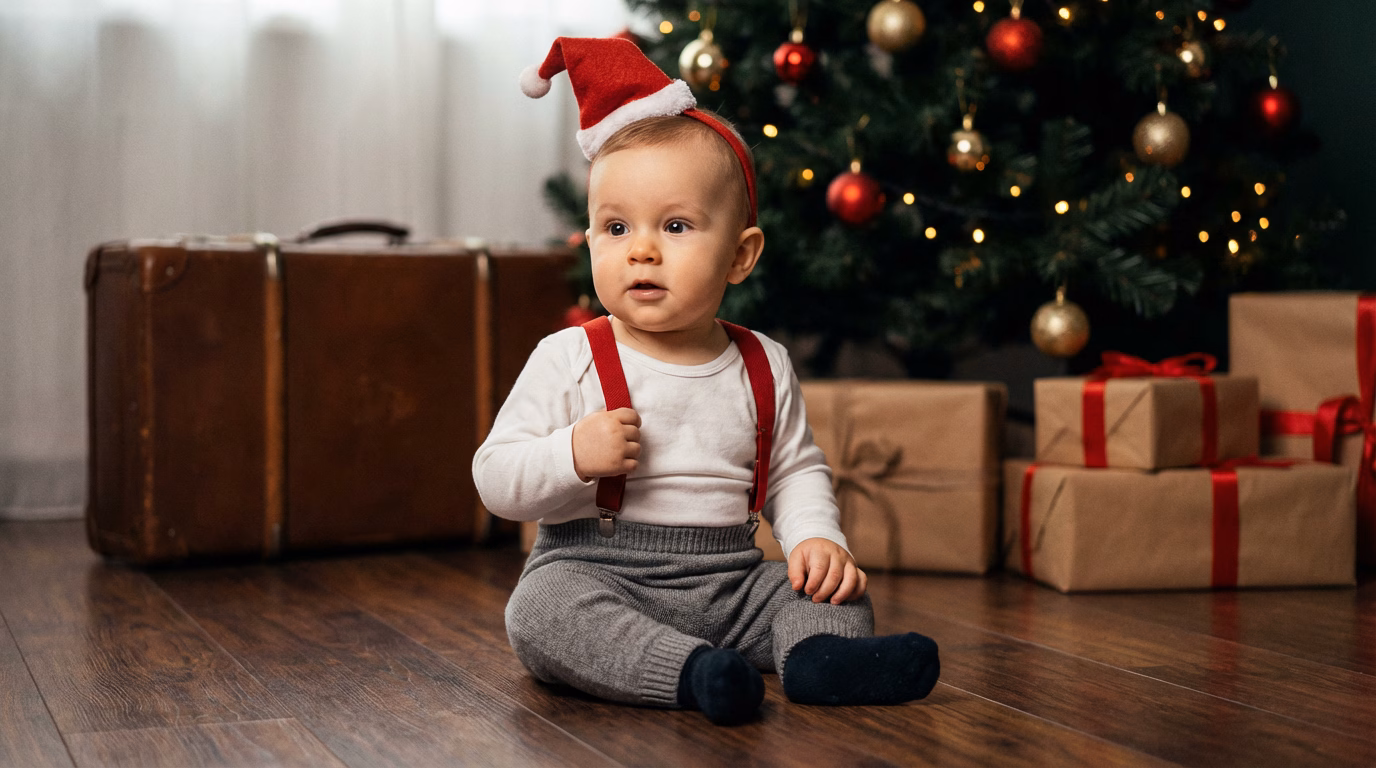 Gemini Christmas Baby Boy Photo Prompt - Santa Hat Dapper Style example