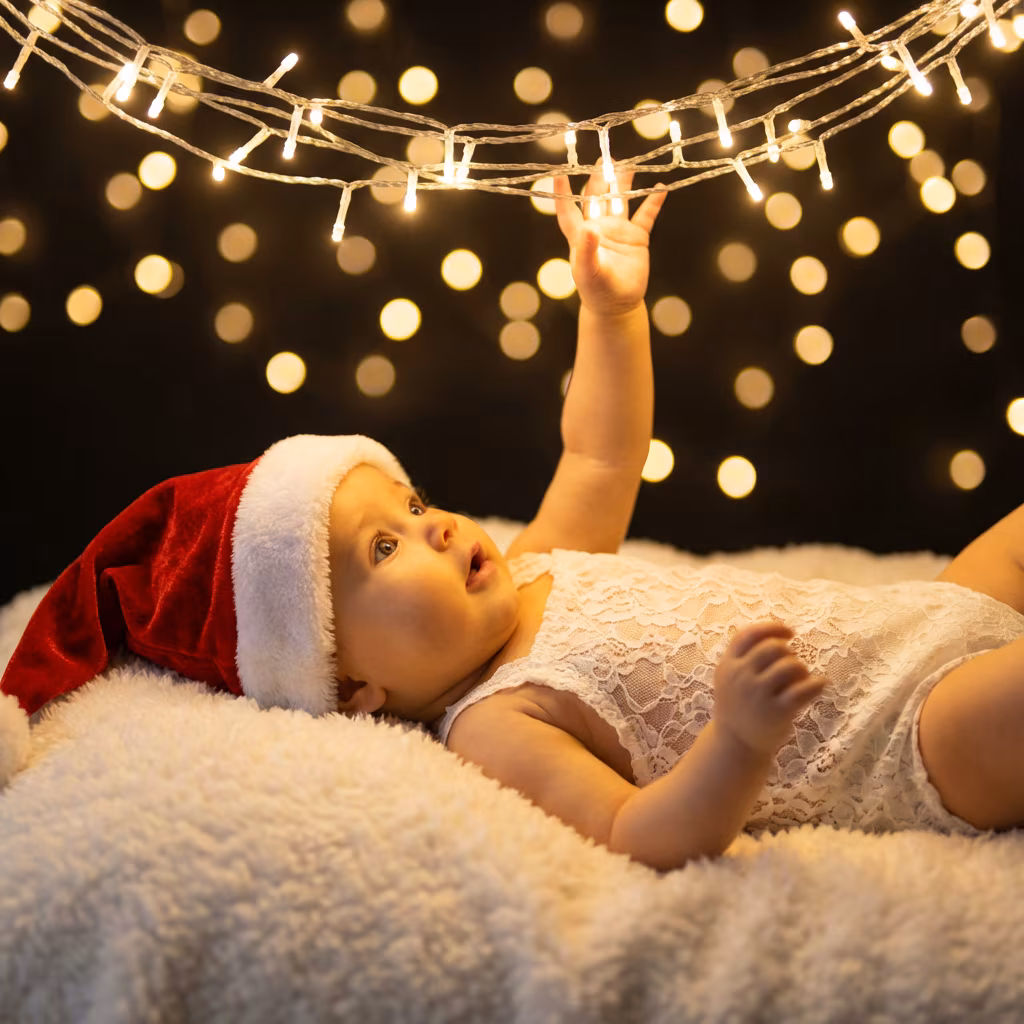 Gemini Christmas Baby Girl Prompt - Magical Twinkling Lights Portrait example