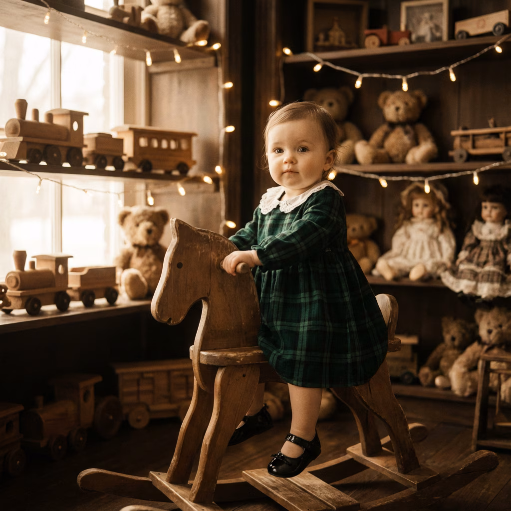 Gemini Christmas Photo Baby Girl Prompt - Vintage Toy Store example