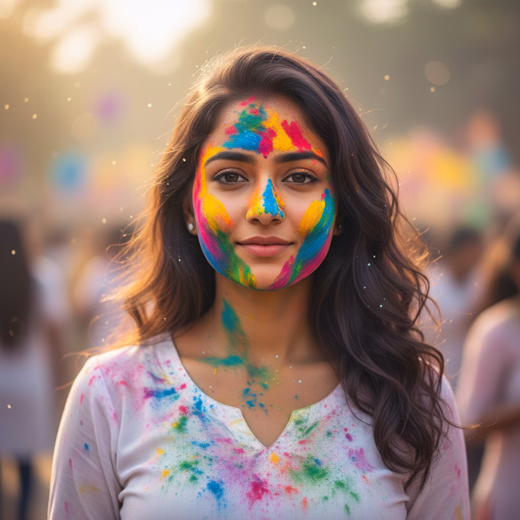Aesthetic Holi Portrait of a Girl example