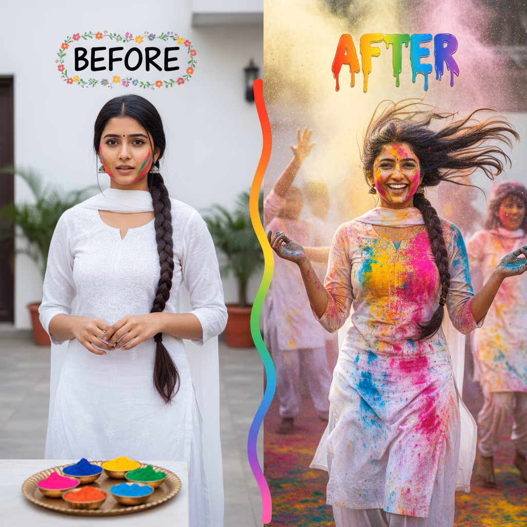 Before and After Holi Transformation example