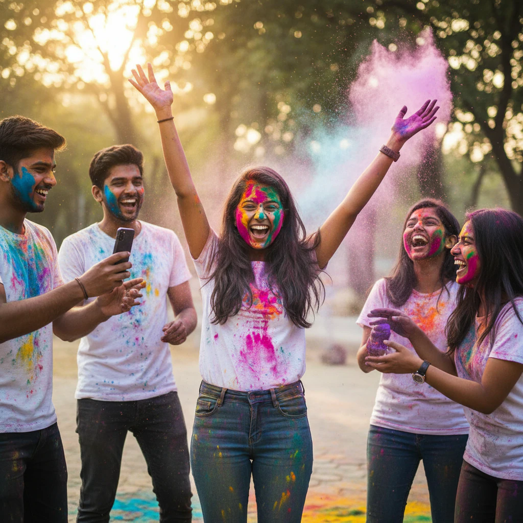 Friends Capturing Holi Moments example