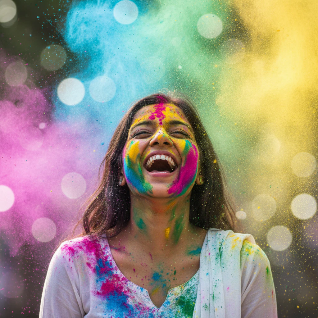 Laughing Girl Holi Close-Up example