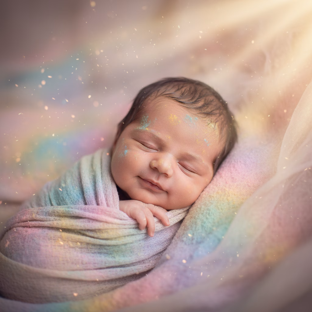 Sleeping Baby Wrapped In Holi Colors example
