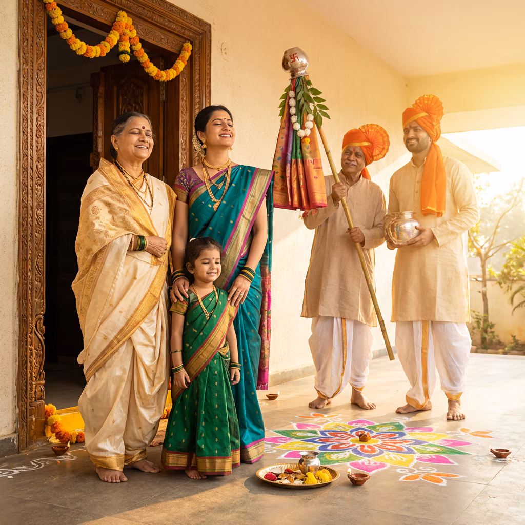 Three-Generation Family Gudi Raising Ceremony example