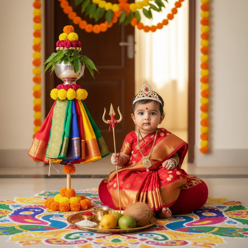 Baby Dressed as Devi on Gudi Padwa example