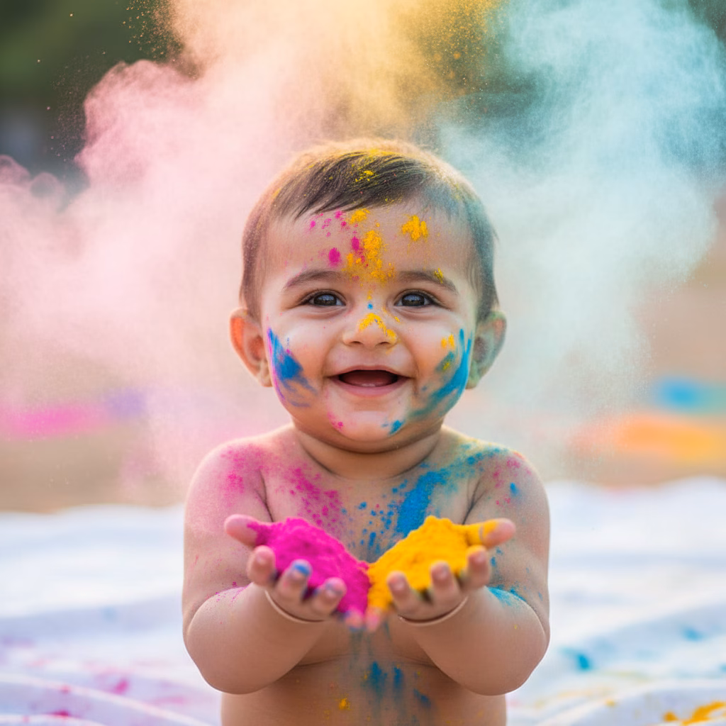 Baby Holding Holi Powder example