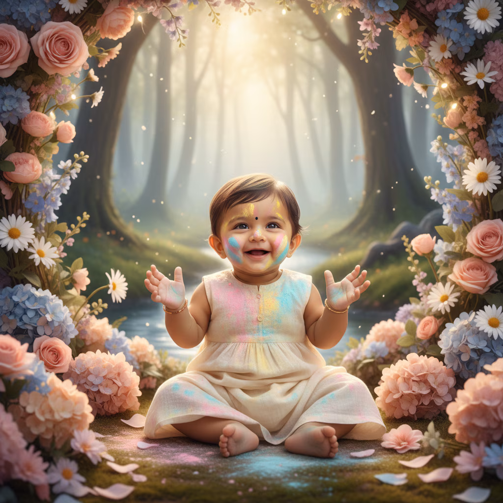 Baby in Flower Holi Themed Setting example