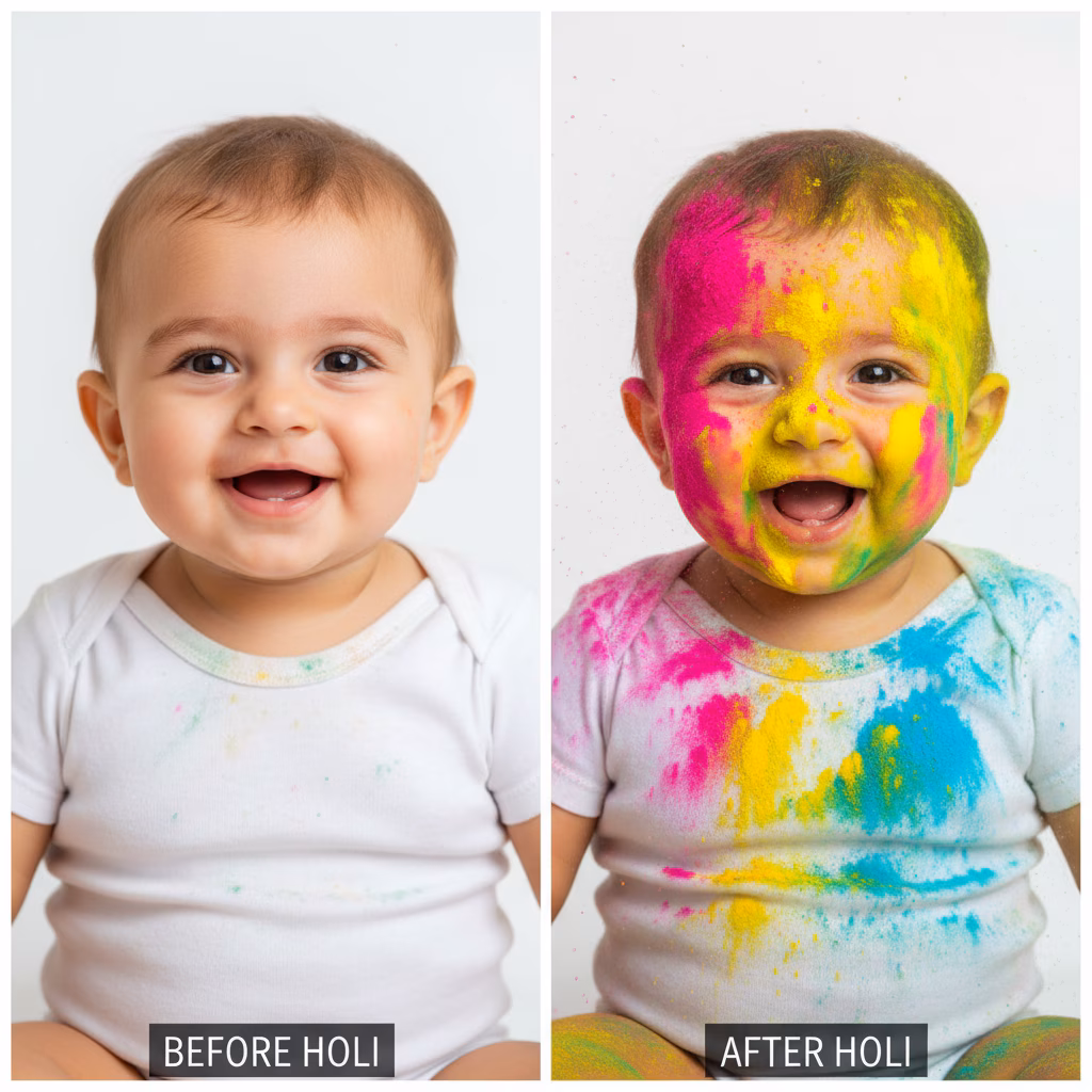 Before and After Holi Baby Portrait example