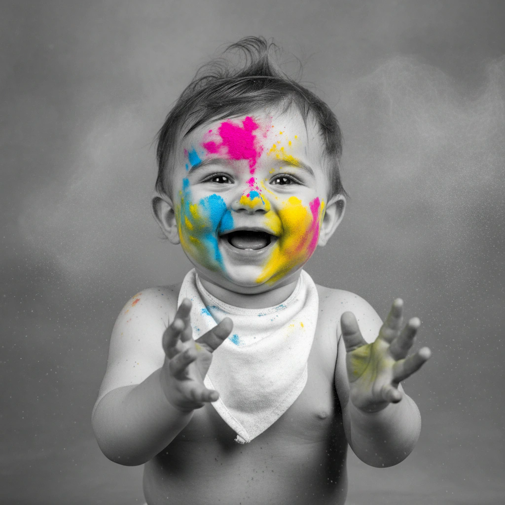 Monochrome Baby Holi Color Pop example