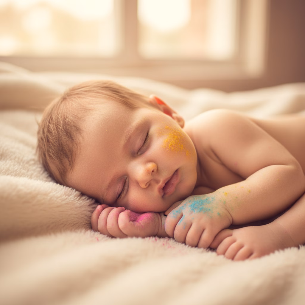 Sleeping Baby with Soft Holi Colors example