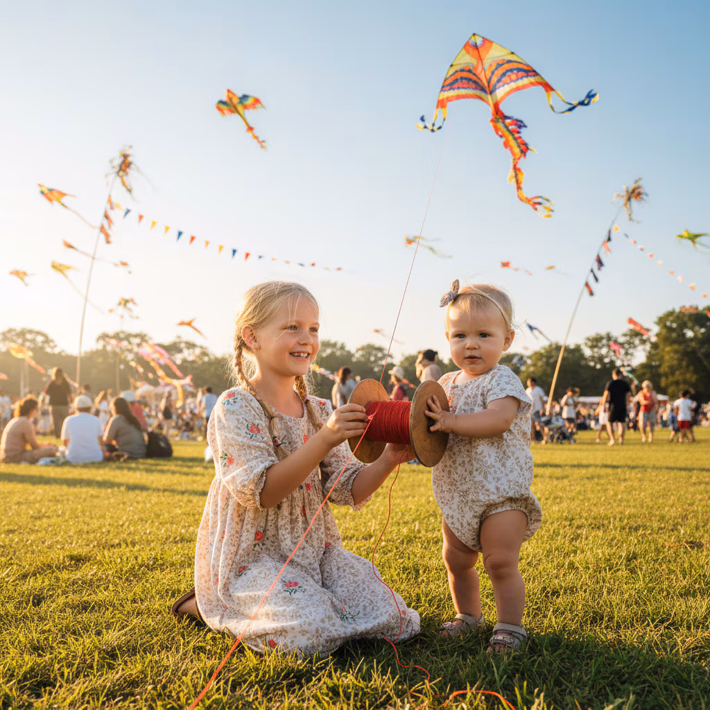 Girl Teaching Baby to Fly Kite example