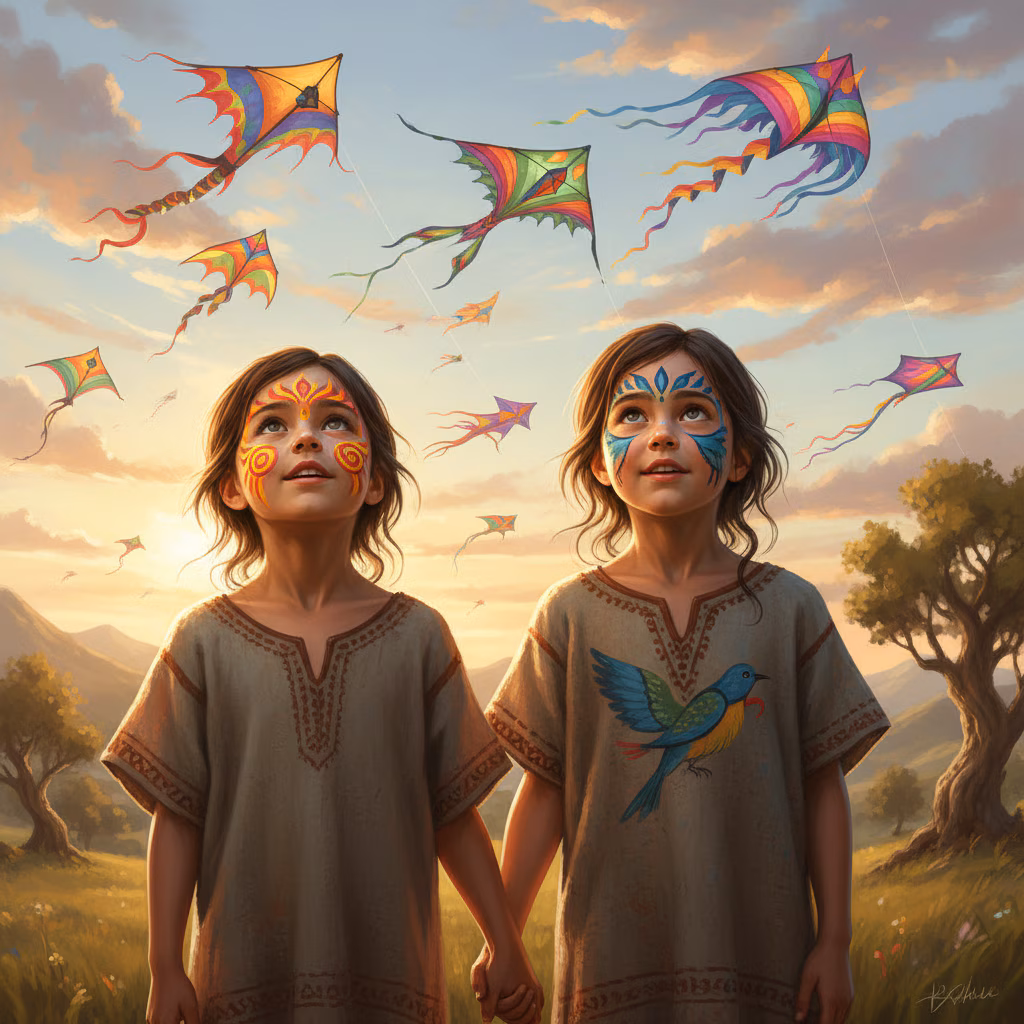 Girls Gazing at Sky of Kites example
