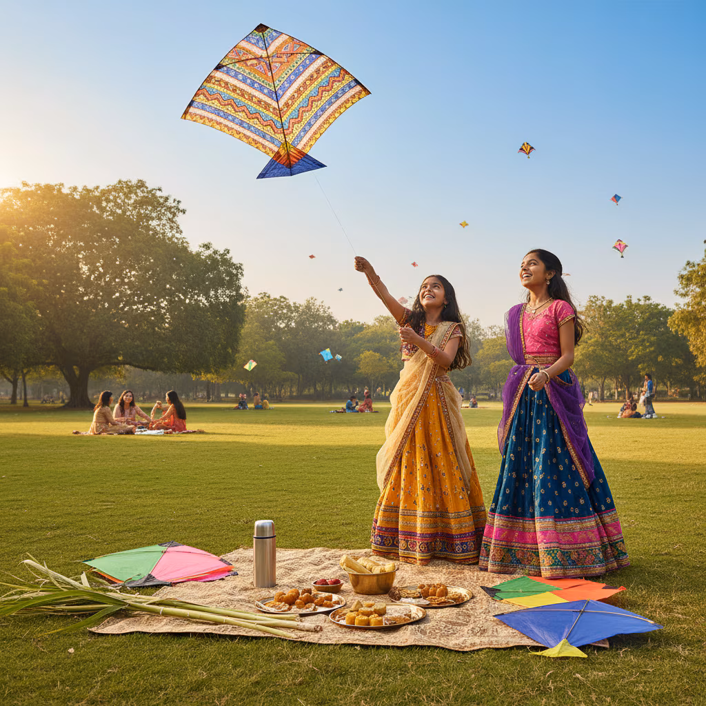 Sankranti Picnic with Sisters and Kites example