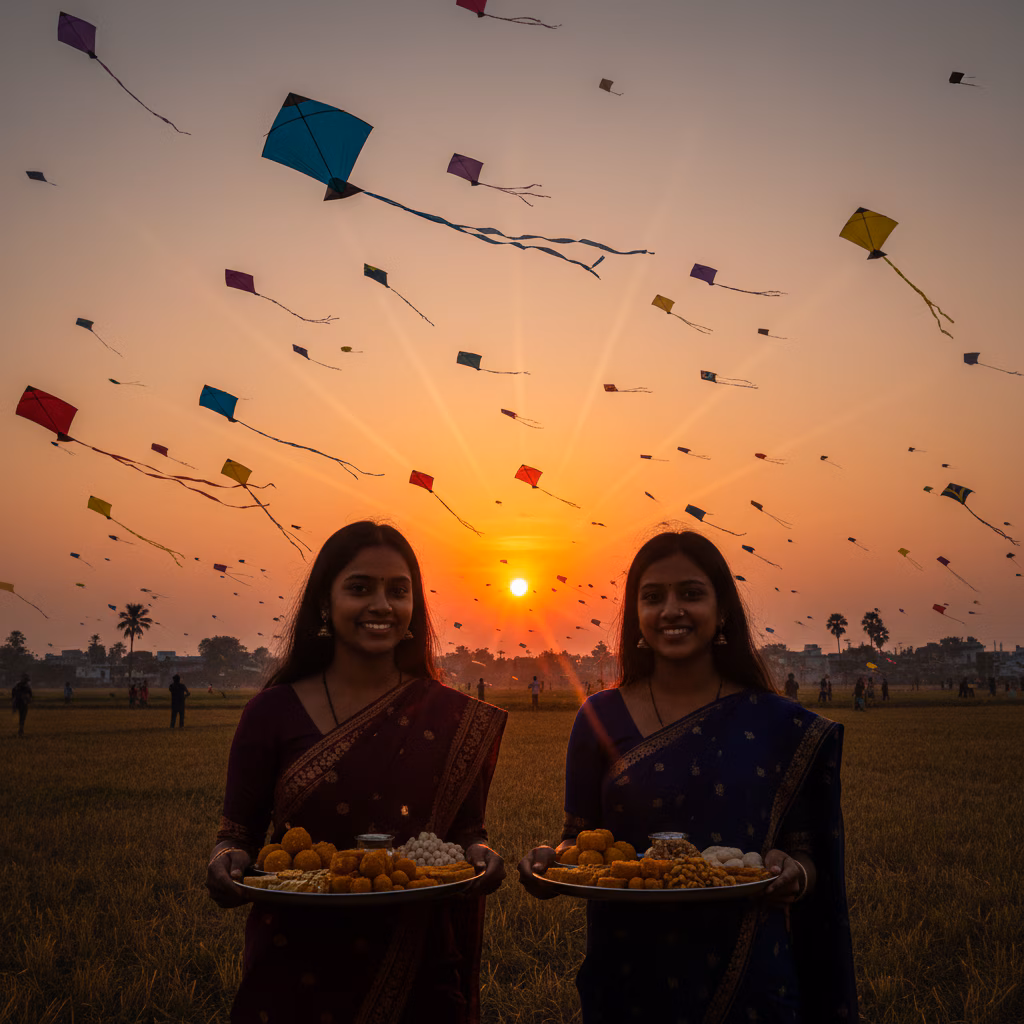 Sunset Silhouette of Sisters and Kites example