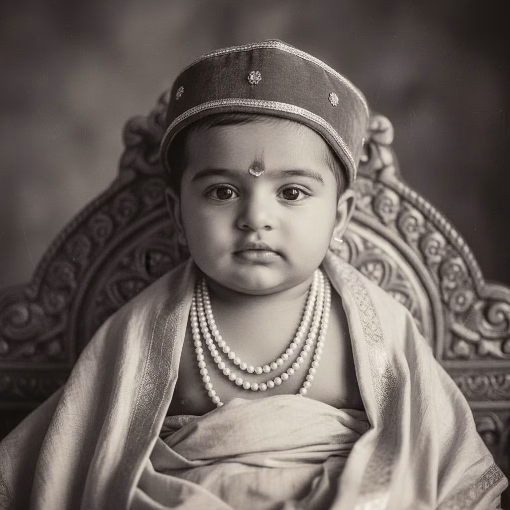 Black-And-White Baby Shivaji Portrait example