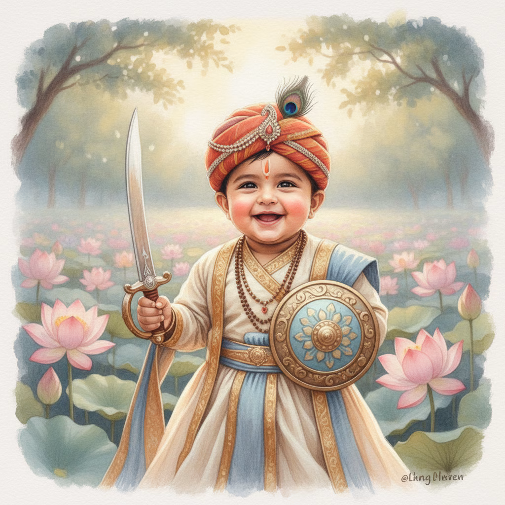 Smiling Baby Shivaji With Sword And Shield example