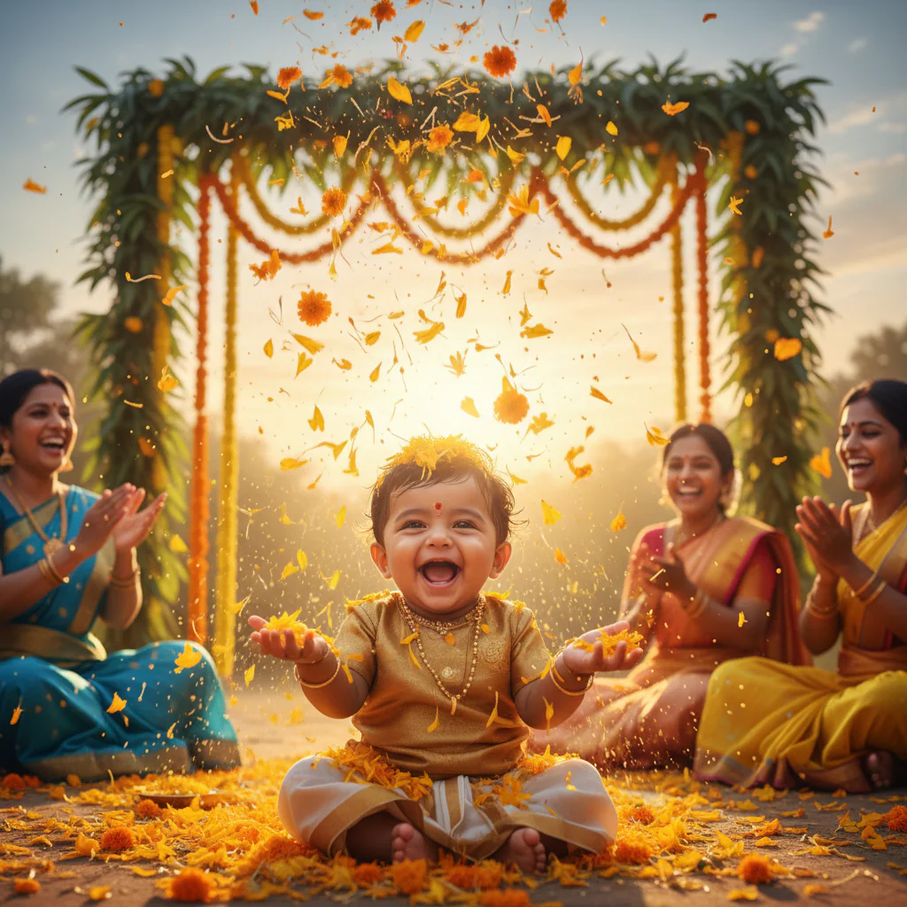 Marigold Shower Baby Portrait example